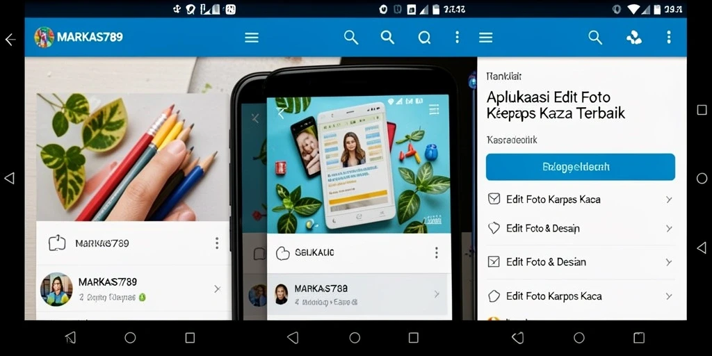 Tampilan antarmuka aplikasi MARKAS789 dengan fitur Edit Foto Kertas Kaca.