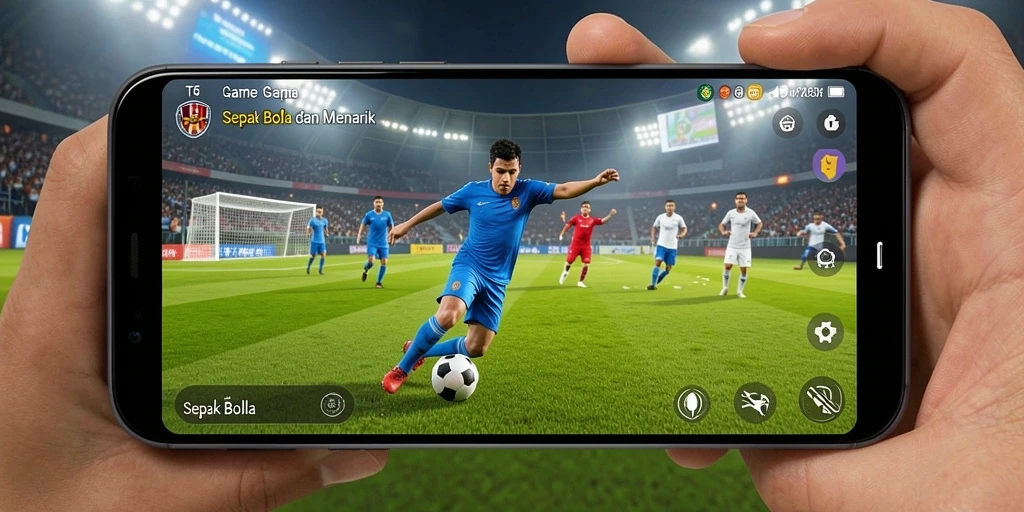Screenshot gameplay T6 menampilkan aksi seru di lapangan sepak bola.